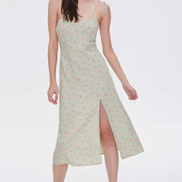 F21 Light Green Floral Midi Dress NWT - Picture 4 of 4